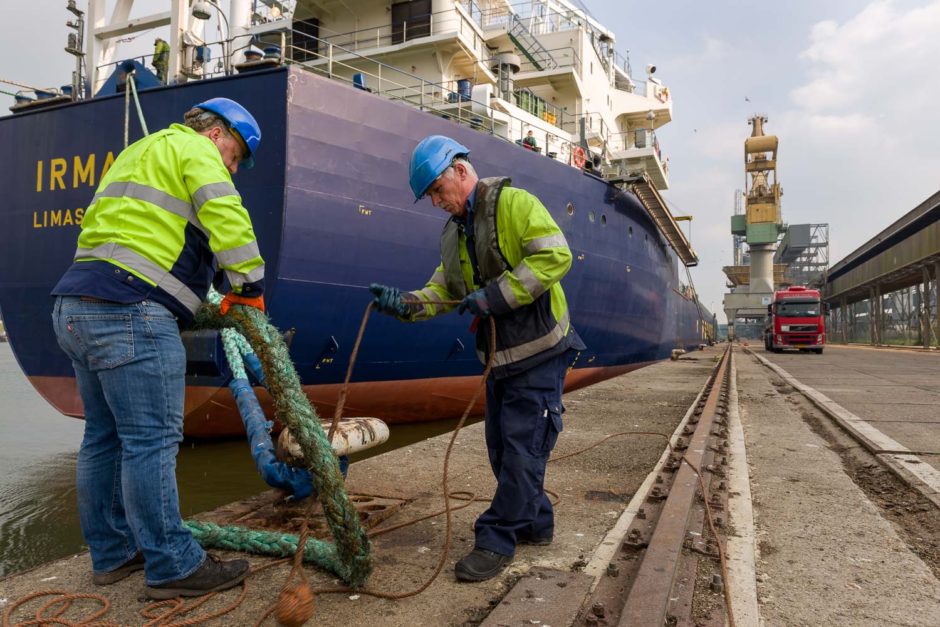 Kleurfoto van het aanmeerteam